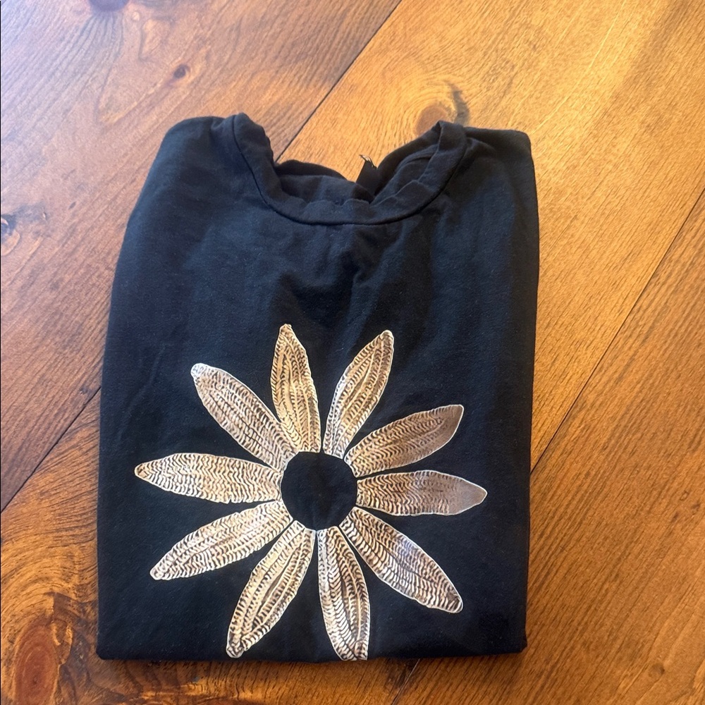 Black T-Shirt with Gold Floral Design - Picture 2 of 2